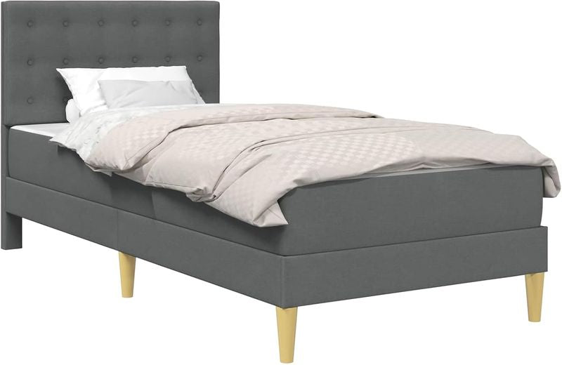 Komplette dunkelgraue Stoffbettanlage inklusive Komfortmatratze, moderner langlebiger Bettrahmen fuer komfortable Schlafbereiche 100 x 200 cm