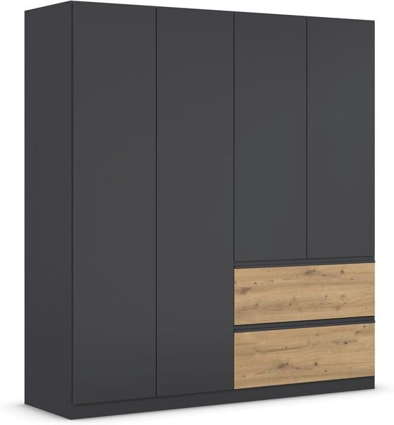 Designschrank in Metallgrau-Artisan-Eiche Optik, modernes Aufbewahrungsmoebel mit 181 cm Breite fuer Wohnraeume