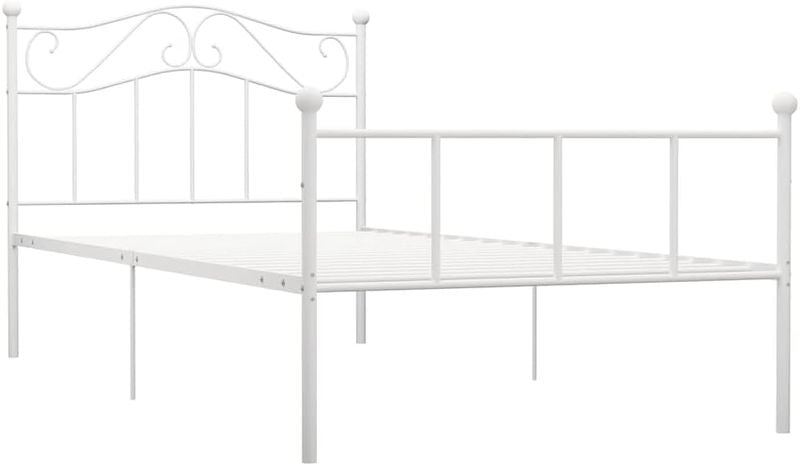 Elegantes weisses Metallbettgestell mit integriertem Lattenrost, vielseitig nutzbares Einzel- und Gaestebett 100 x 200 cm
