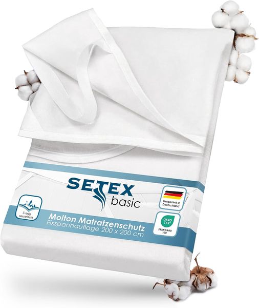 Dreilagiger wasserdichter Baumwoll-Matratzenschoner in Weiss, atmungsaktiver schuetzender Bezug fuer Matratzen 200 x 200 cm