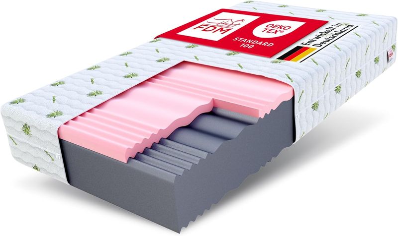Hypoallergene 7-Zonen Komfortmatratze aus HR- und Visco-Schaum, waschbarer Aloe-Vera-Bezug, flexible H3/H4 Haerte 24 cm Hoehe 100 x 200 cm