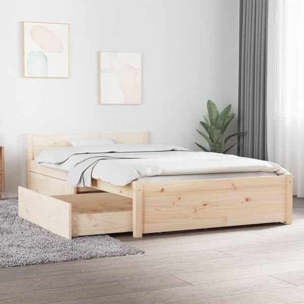 Praktisches massives Holzeinzelbett mit integrierten Stauraumschubladen, stabiler Bettrahmen fuer Schlafzimmer 90 x 200 cm
