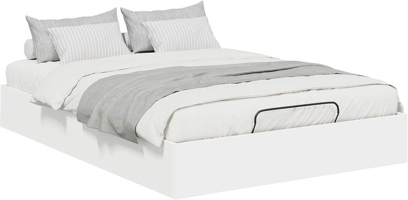 Modernes weisses Ottoman-Bettgestell aus Holzwerkstoff mit Gaslift-Stauraumfunktion, platzsparendes Schlafmoebel im edlen Design 203 x 120 x 25 cm
