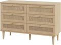 Boho-Stil Sideboard-Kommode in Eiche-Rattan Optik mit sechs Schubladen, dekoratives und praktisches Moebel 120 x 80 x 41 cm