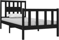 Schwarzes massives Holzeinzelbett mit stabilem Lattenrost, kompaktes robustes Schlafzimmermoebel fuer kleine Raeume 75 x 190 cm