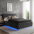Schwarzes Chesterfield-Samtbett mit LED-Beleuchtung und Fernbedienung, Gaslift-Stauraum und Lattenrost, belastbar bis 200 kg 120 x 200 cm