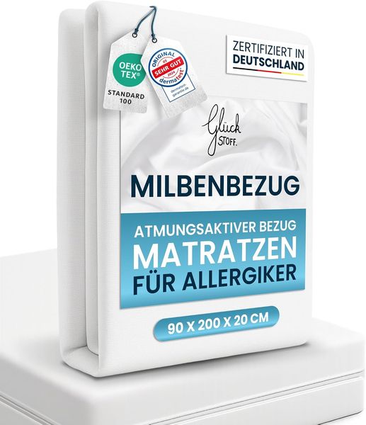 Deutsch zertifizierter antiallergischer Milbenschutz-Matratzenbezug, lueckenloser Encasing Schutz fuer Allergiker 90 x 200 x 20 cm