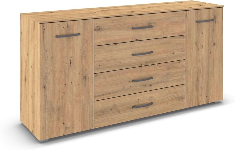 Geraeumige Kommode in Artisan-Eiche Optik, modernes Stauraummoebel mit 160 cm Breite fuer Wohn- und Schlafzimmer