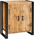 Rustikaler massiver Mangoholz-Nachttisch in Braun, mit Schublade und offenen Faechern, vielseitige Wohn- und Schlafzimmermoebel 66 x 35 x 76 cm