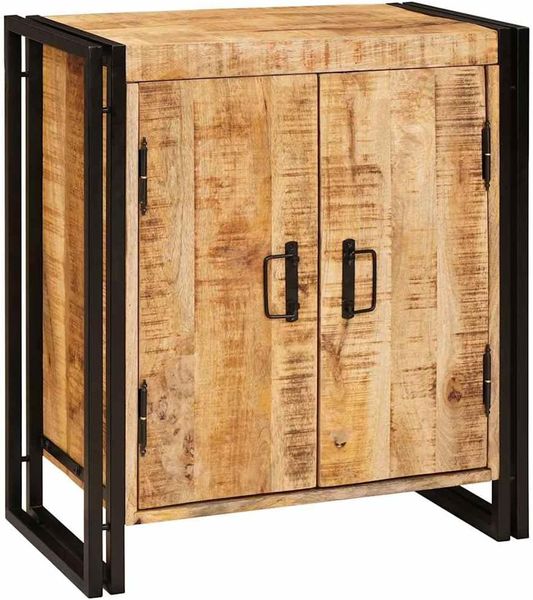 Rustikaler massiver Mangoholz-Nachttisch in Braun, mit Schublade und offenen Faechern, vielseitige Wohn- und Schlafzimmermoebel 66 x 35 x 76 cm