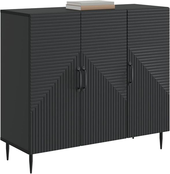 Vintage schwarzes Sideboard aus Holzwerkstoff in rechteckiger Form, stilvolle praktische Aufbewahrung fuer Wohnzimmer 89 x 34,5 x 80 cm